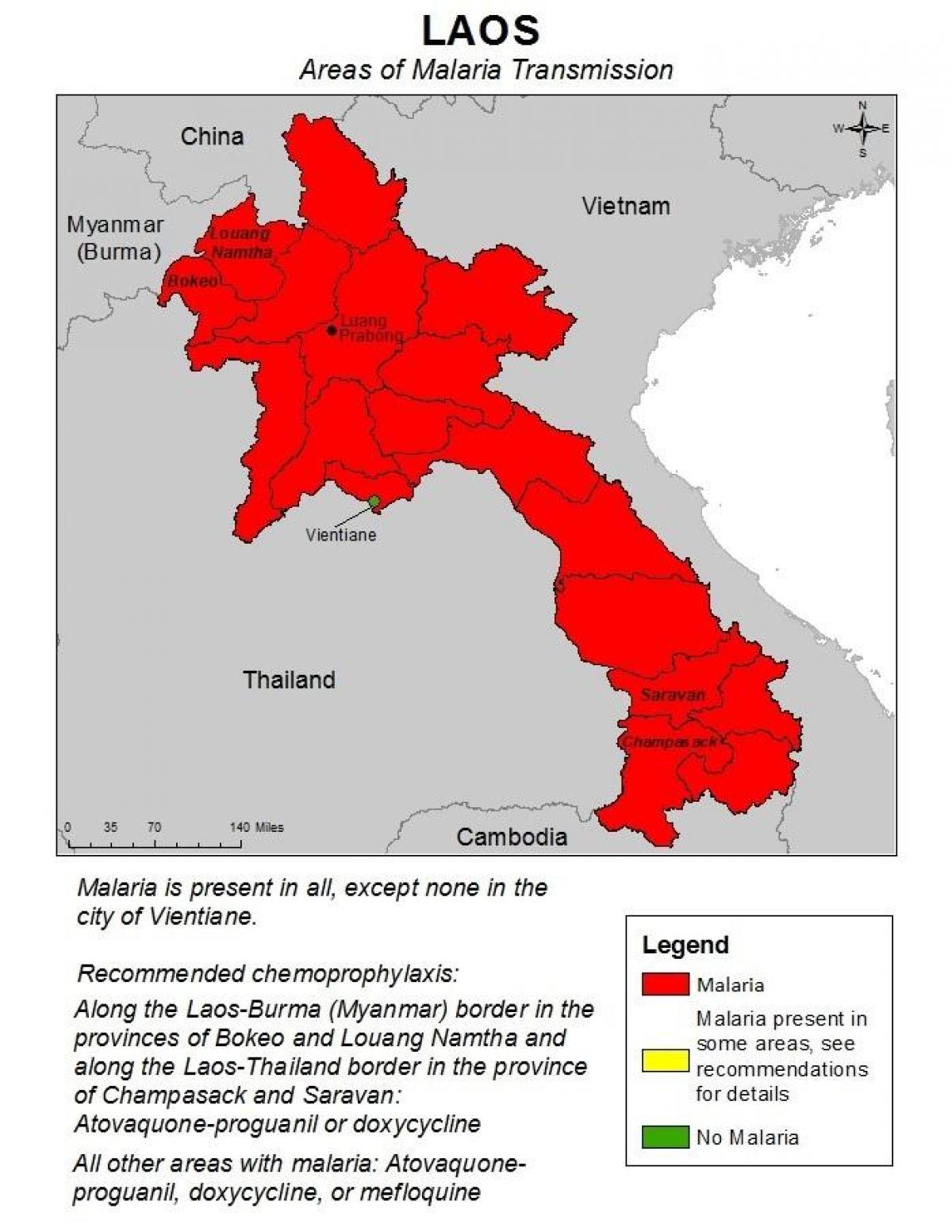 نقشے میں لاؤس کا ملیریا 